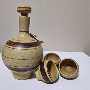 Robert Maxwell Decanter Set Mid Century Modern 70 Stoneware Pottery Craft 3 cups
